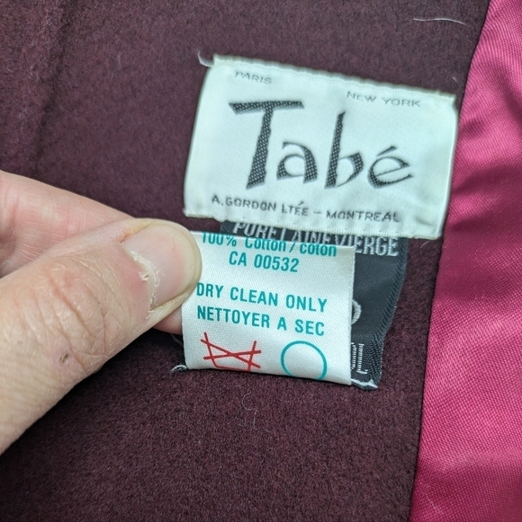 Tabé A. Gordon Ltée women's vintage burgundy and pink pure wool coat size L - Picture 3 of 14